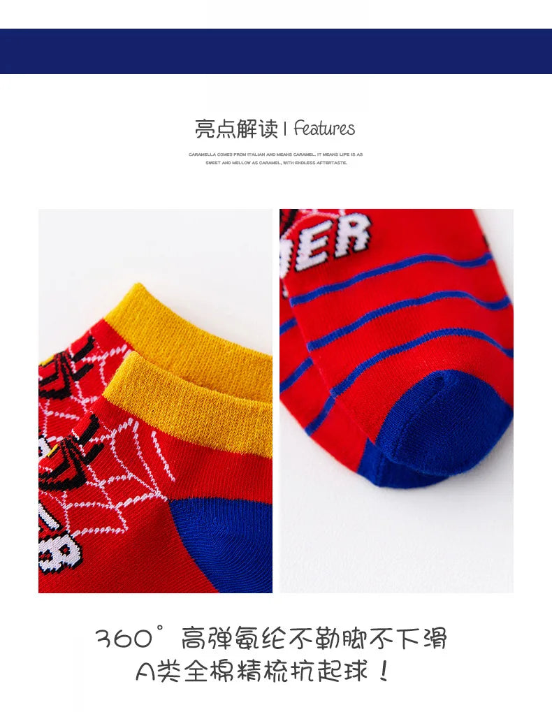 5 Pairs Spiderman Kids Socks – Anime Cartoon Short Socks for Boys & Girls, Summer & Spring Baby Boat Socks Gift for Ages 1-12 Years