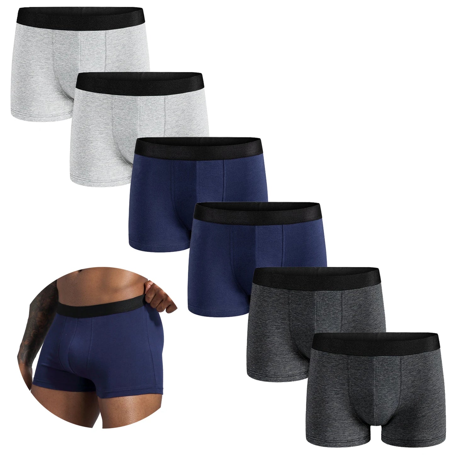 6-Pack Men’s Black Boxer Shorts – Soft Breathable Cotton Underwear Set, Comfortable Everyday Male Boxers Briefs 2024 Style