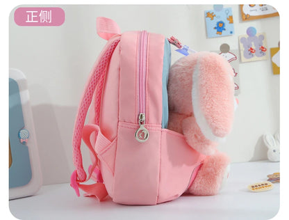 Plush 3D Rabbit Backpack for Kids – Cute Bow Tie Cartoon School Bag for Boys & Girls