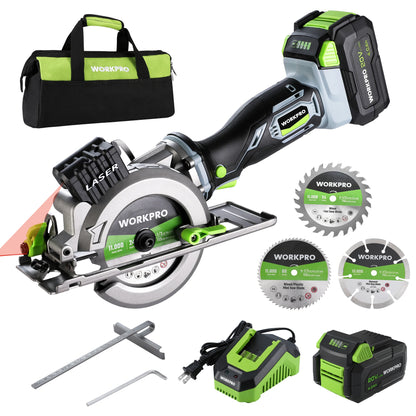 WORKPRO 20V Cordless Circular Saw with 115mm Blade – 710W Electric Power Tool for Wood & Tile Cutting (Laser & No Laser Options)