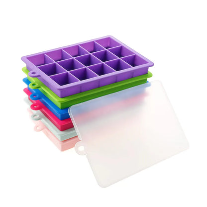 Silicone Ice Cube Mold – 15/24 Grid Square Trays with Lids for Ice Cream, Cold Drinks, Whiskey & Cocktails