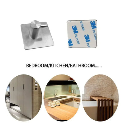 Stainless Steel Self-Adhesive Wall Hooks – Rustproof 3M Sticky Hooks for Towels, Robes, Coats, and Clothes in Bathroom or Kitchen