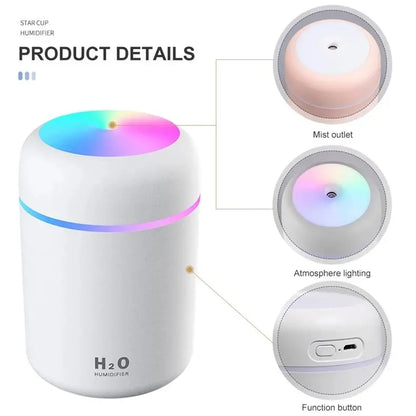 Portable Mini USB Air Humidifier 300ml - Aroma Diffuser with Cool Mist for Bedroom, Home, Car, Plants, and Purification