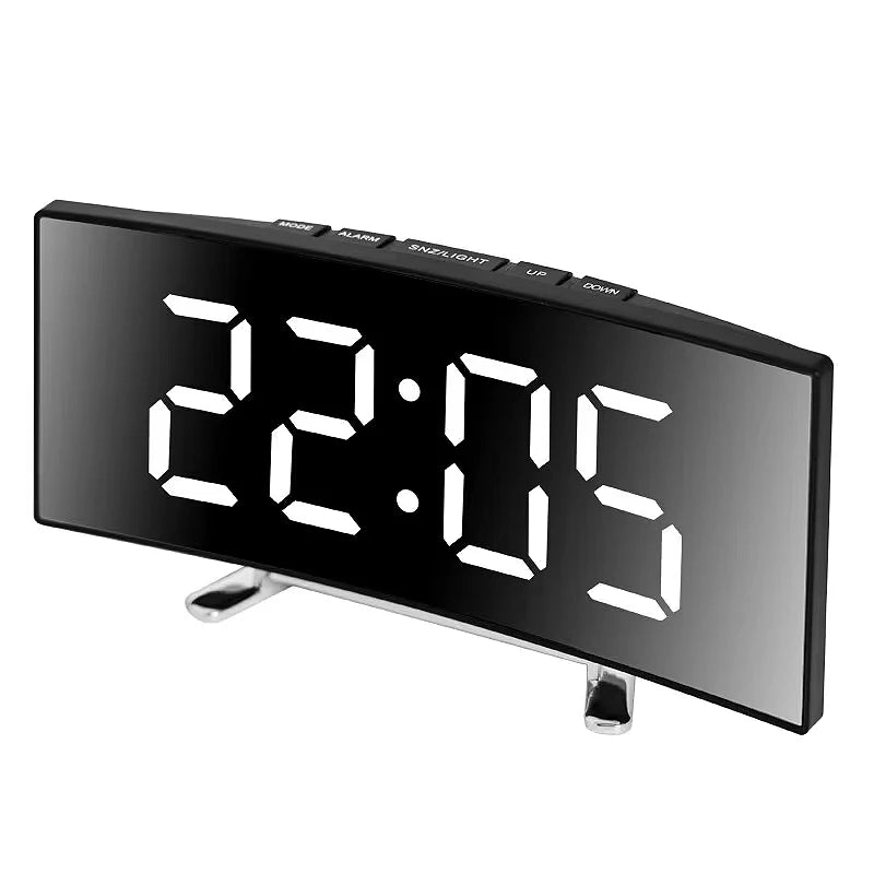 Noiseless LED Mirror Alarm Clock — Large Digital Display Silent Electronic Clock