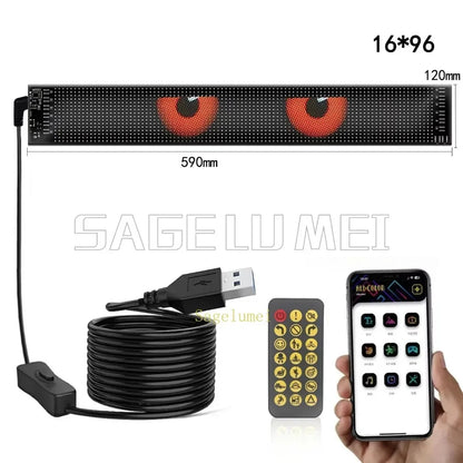 Double Row Programmable LED Matrix Display - App-Controlled Scrolling Text, Evil Eye Animation Sign for Cars, Trucks, and Parties