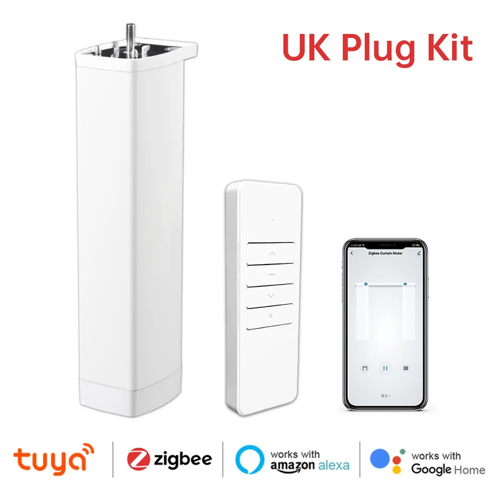 Smart Tuya WiFi/ZigBee Electric Curtain Shutter Motor – 22.5CM, RF Remote, App Control, Alexa, Google Assistant & SmartThings Compatible