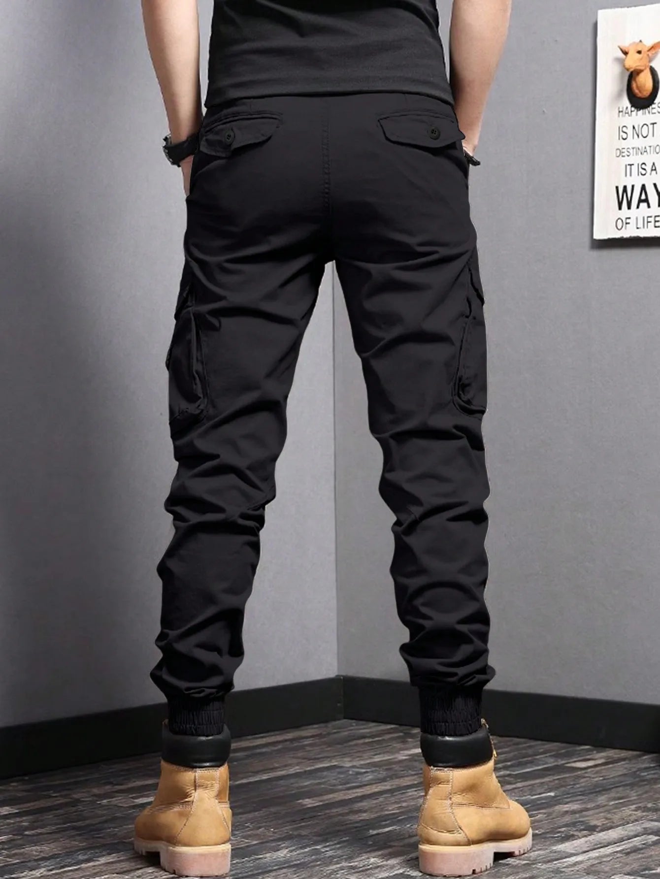Men's Casual Cargo Pants — Side Flap Pocket Tapered Workwear for Spring & Fall Outdoor Activities