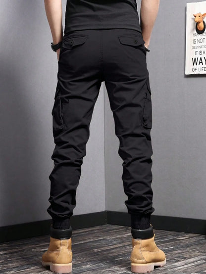 Men's Casual Cargo Pants — Side Flap Pocket Tapered Workwear for Spring & Fall Outdoor Activities