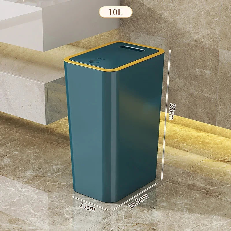 10L Odor-Proof Trash Can — One-Touch Modern Plastic Bin for Bathroom & Kitchen, Leakproof & Space-Saving Design
