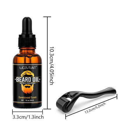 Natural Shea Beard Conditioning Oil 30ml – Sandalwood Scent Beard Softener & Strengthener with Gentle Roller for Facial Hair Growth & Massage for Men