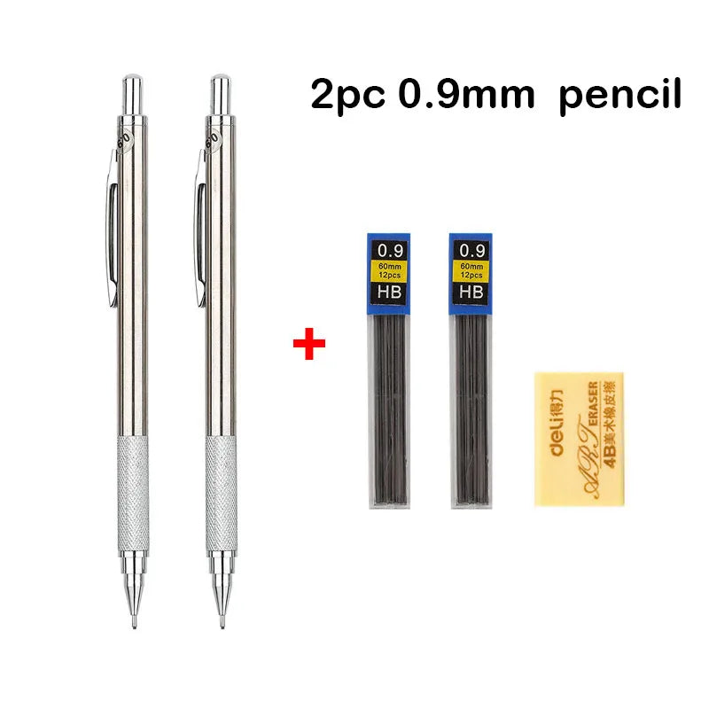 Full Metal Mechanical Pencil Set - 0.3–2.0mm Automatic Drawing Pencils with Leads for Art, School, and Office Use