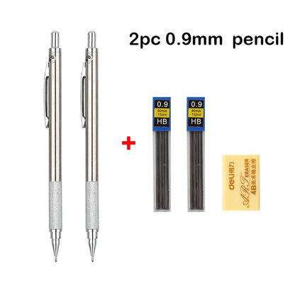 Full Metal Mechanical Pencil Set - 0.3–2.0mm Automatic Drawing Pencils with Leads for Art, School, and Office Use
