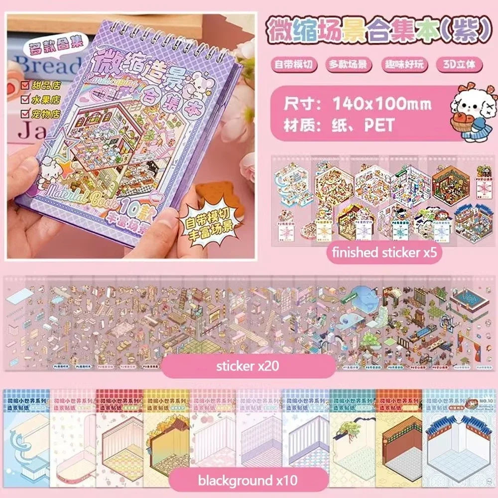 NEW 20Pcs 20-in-1 Cartoon Landscape Sticker Book – DIY 3D Pocket Cabin Scene Stickers for Kids Gift