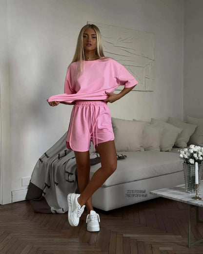 Women’s Soft Cotton Two-Piece Set 2026 – Short Sleeve T-Shirt & High Waist Shorts Casual Solid Tracksuit Loungewear Outfit