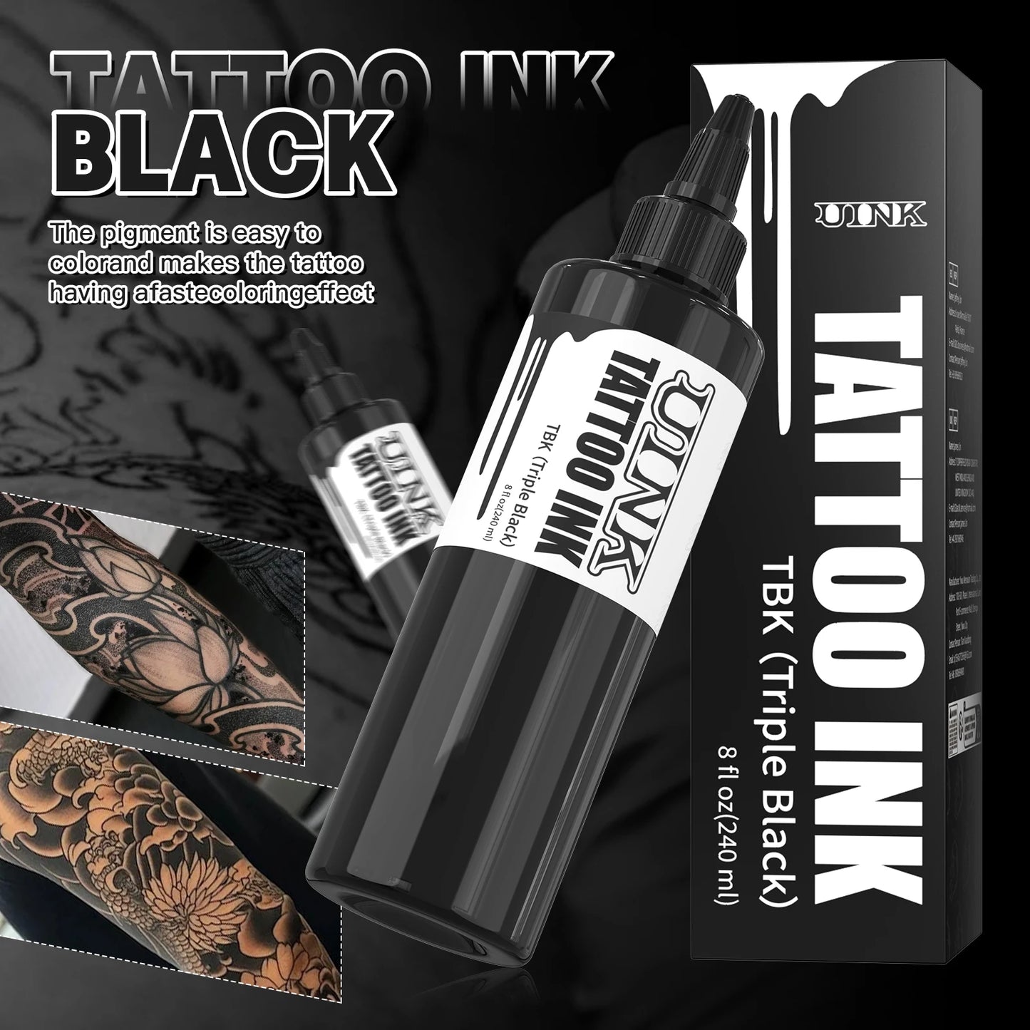 DQFART 240ML Professional Tattoo Ink – Triple Black & White Pigment for Permanent & Semi-Permanent Body Art Supplies