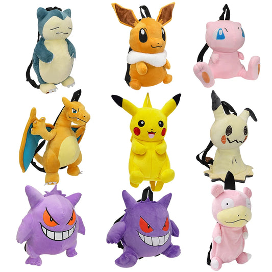 Pokemon Plush Backpack – Pikachu, Snorlax, Eevee, Mimikyu, Mew, Gengar, Charizard, Piplup & Slowking Toy Doll Gift for Kids