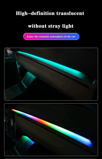 2-in-1 Dynamic Neon RGB Car LED Ambient Lighting – Auto OFF 60s Module for Tesla Model 3 & Y Dashboard Decoration