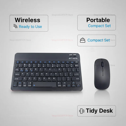 Mini Wireless Bluetooth Keyboard & Mouse Combo – Slim Portable Travel Set for iPad, iPhone, Android Tablets & Phones