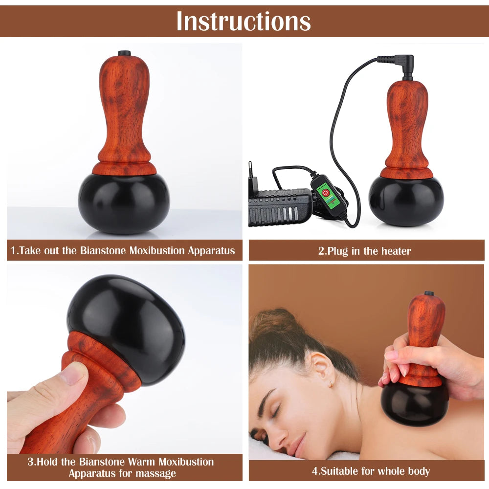 Hot Stone Electric Gua Sha Massager: Natural Bianstone Scraping for Back, Neck, Face - Relax Muscles, Skin Lift Care Spa