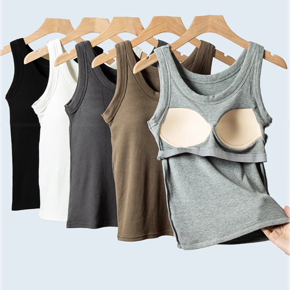 Modal Ribbed Camisole with Padded Bust - Women's Sleeveless Undershirt for Summer - Solid Color Outerwear, Concealing Side Cleavage - Style C4875
