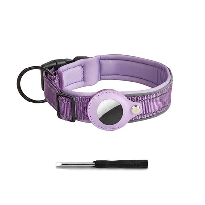 Reflective Heavy-Duty Dog Collar with Adjustable AirTag Holder — For Small, Medium & Large Dogs