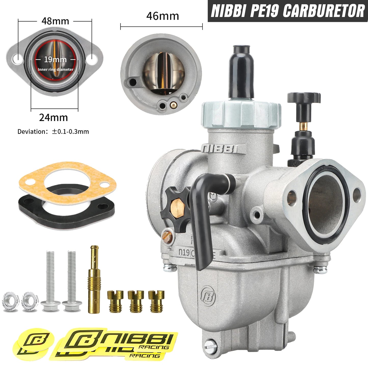 NIBBI PE Flange Carburetor for Motorcycle – 19mm-28mm 2T/4T GY6 Engine 100cc-250cc ATV Yamaha Pitbike Racing