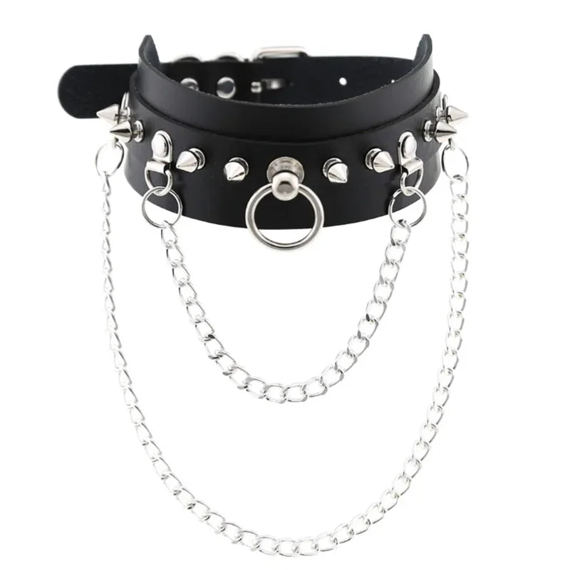 Harajuku Gothic Spike Rivet Star Choker Necklace – Black Bowknot PU Lace Leather Y2K Hip Hop Rock Jewelry for Girls