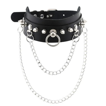 Harajuku Gothic Spike Rivet Star Choker Necklace – Black Bowknot PU Lace Leather Y2K Hip Hop Rock Jewelry for Girls