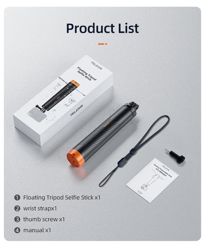 TELESIN Floating Underwater Selfie Stick Tripod – Extendable Buoyancy Pole for GoPro, Insta360, DJI Osmo Action Cameras