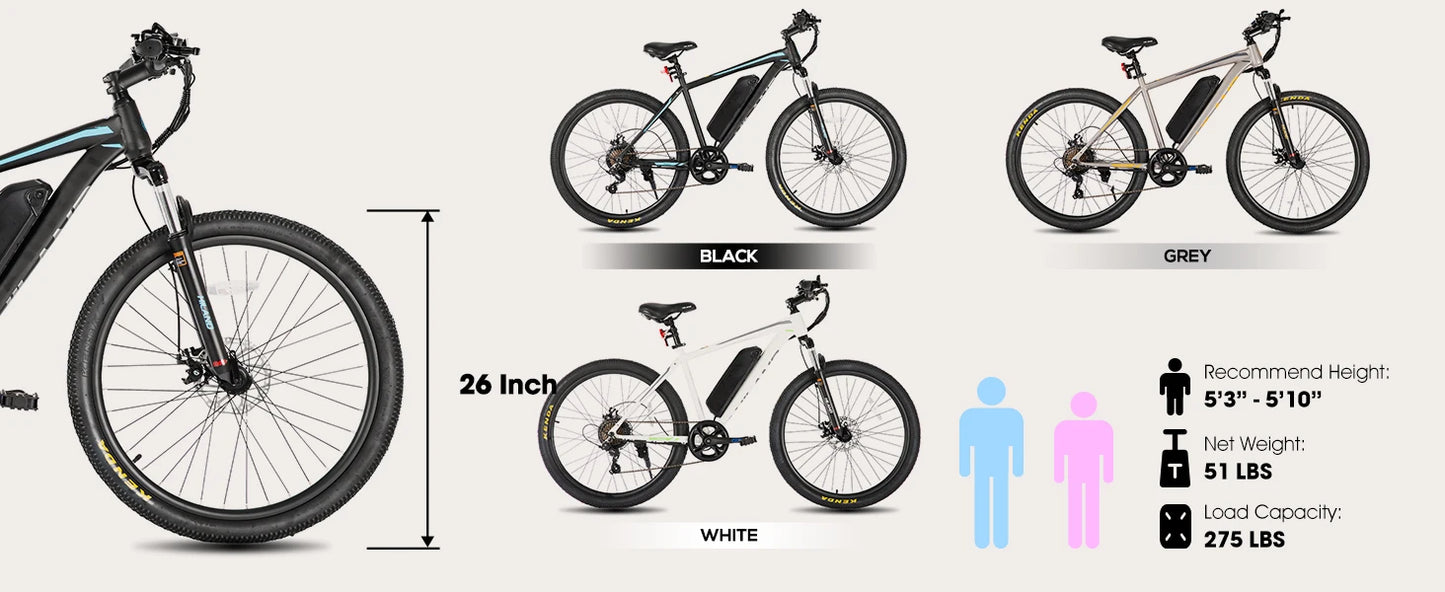 HILAND 26" Electric Mountain Bike for Adults - 500W Motor, 7 Speeds, Removable Battery, 20MPH Ebike