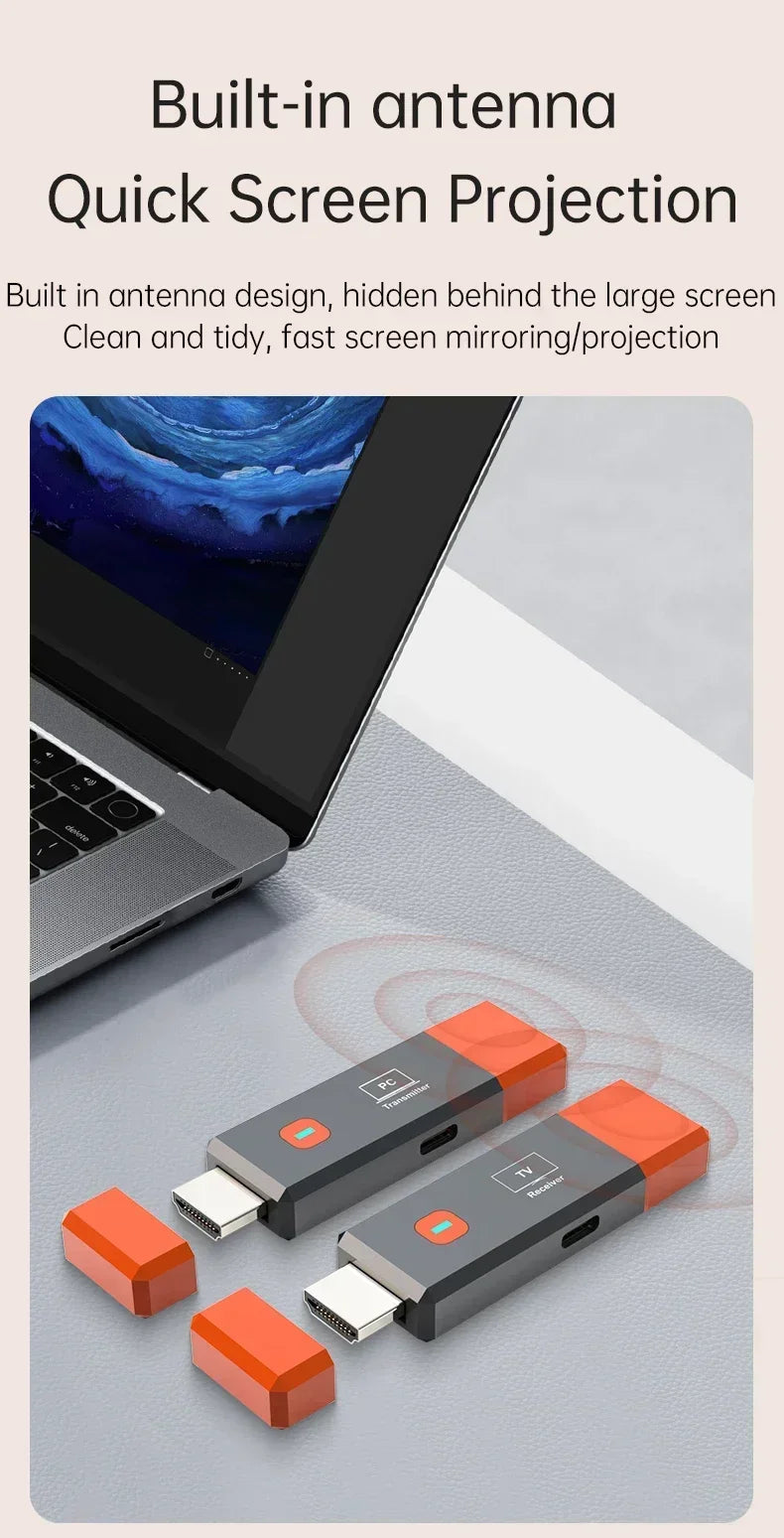 Wireless HDMI Video Transmitter & Receiver Extender Kit – TV Stick Dongle Adapter for PC, Camera, Laptop to Projector, Monitor & TV