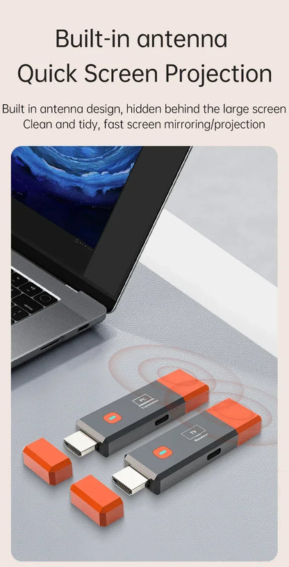 Wireless HDMI Video Transmitter & Receiver Extender Kit – TV Stick Dongle Adapter for PC, Camera, Laptop to Projector, Monitor & TV