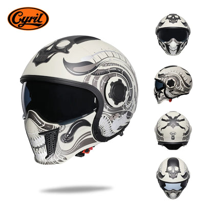 CYRIL OP12A Open-Face Motorcycle Helmet - Double-Lens Modular Retro Helmet for Men and Women, DOT and ECE Certified