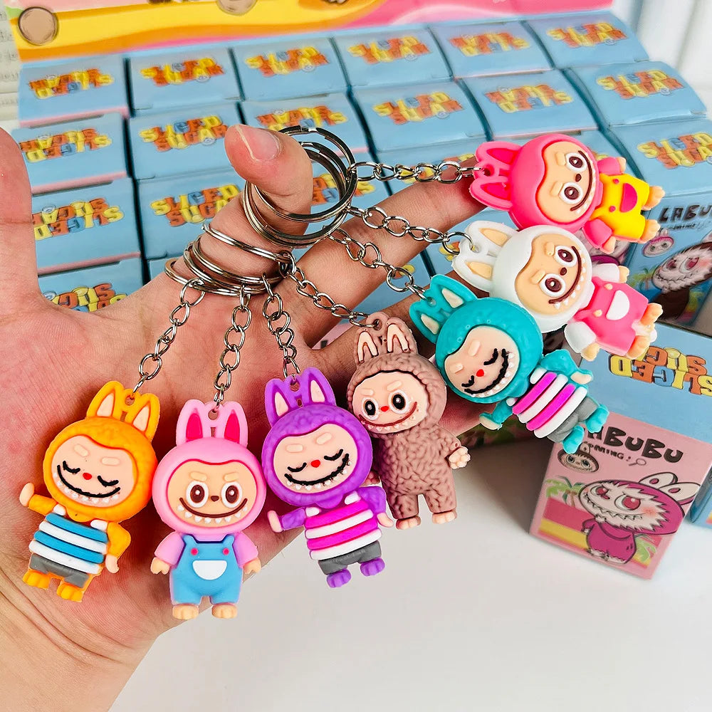 24PCS Labubu Blind Box PVC Figures – Kawaii Cartoon Keychain Dolls & Mystery Box Bag Decorations