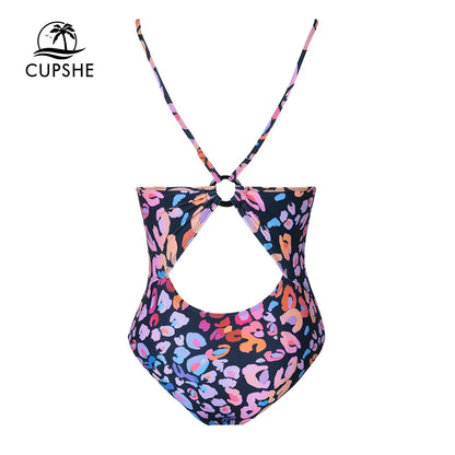 CUPSHE Leopard Print O-Ring One-Piece Swimsuit for Women – Sexy V-Neck Backless Monokini Swimwear 2023 Beach Bathing Suit