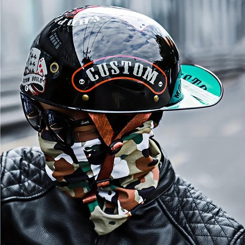 Retro Motorcycle Helmet for Men – Half Face Moto Helmet with Baseball Cap Design, DOT Certified Cycling Capacete De Moto