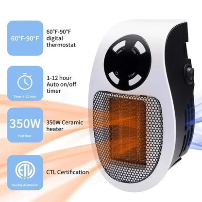 Portable Electric Wall-Mounted Space Heater - Compact Warm Air Blower for Winter Heating, Bedroom and Home Use