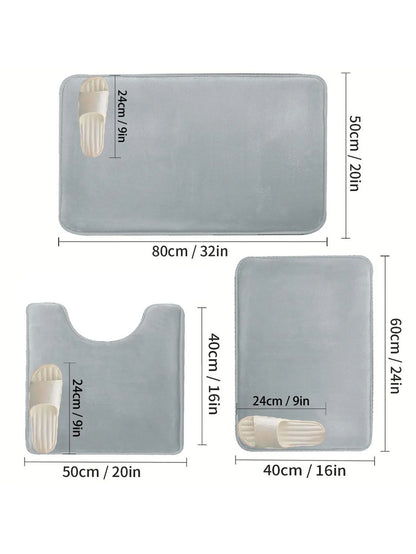 3PC Waterproof Non-Slip Sponge Bathroom Carpet Set - Washable Home Decor