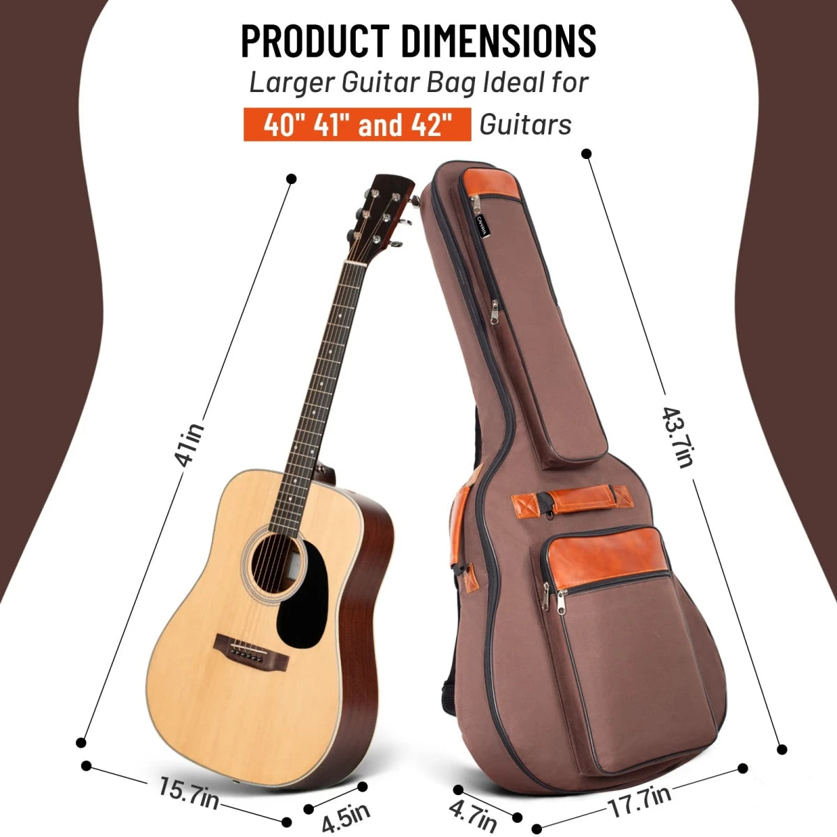 Miwayer 41 Inch Acoustic Guitar Bag – Waterproof Oxford Nylon, Thick Padded Gig Case with Double Shoulder Straps Backpack Style