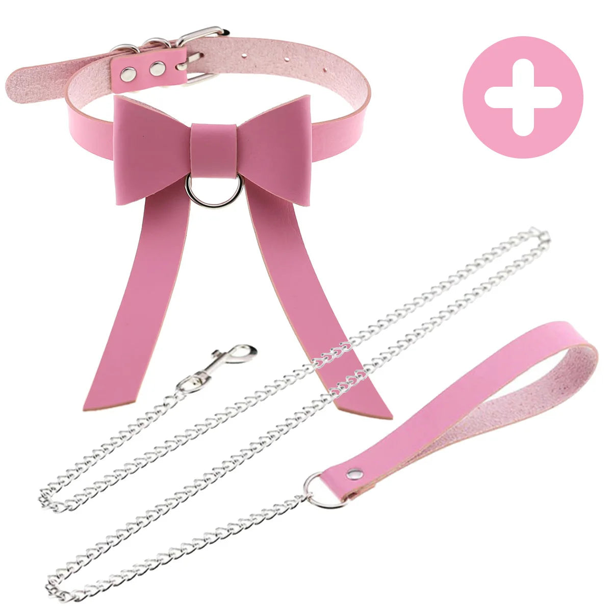 Pink Gothic Punk Collar Necklace - Cute Adjustable Couple Role-Play Choker with Matching Lanyard, Gift for Her