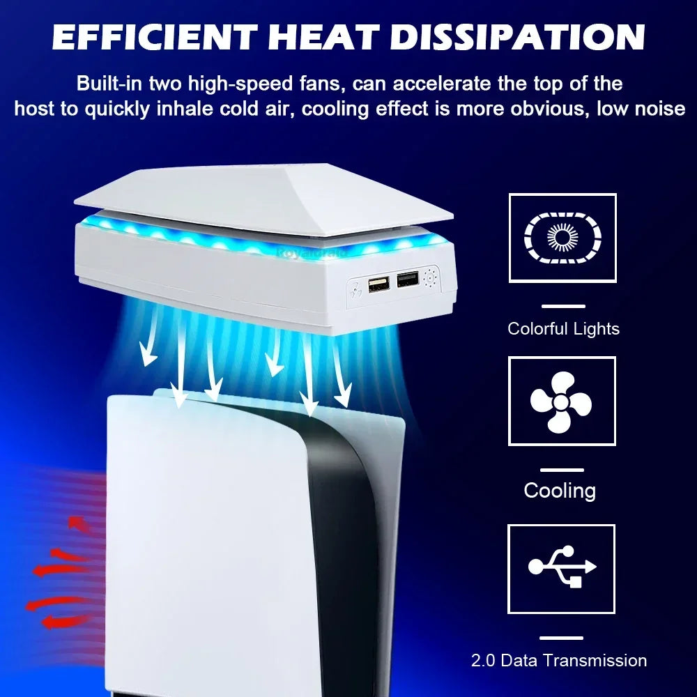 PS5 Pro Cooling Fan with RGB LED – Top Dust-Proof Heat Dissipation Radiator Game Console Cooling System for PS5 Pro