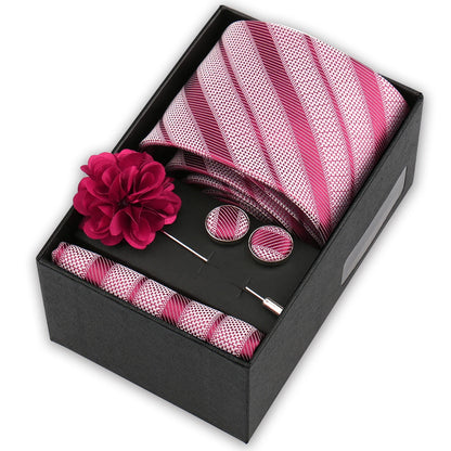 Men’s 4-Piece Tie Set Gift Box - Elegant Necktie with Handkerchief, Cufflinks & Brooch for Business, Wedding & Suit Accessories