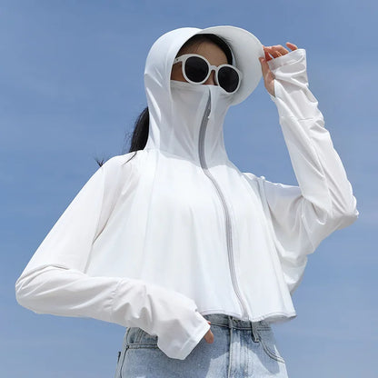 Women’s UPF 50+ Sunscreen Hoodie – Lightweight Ice Silk Long Sleeve UV Protection Jacket for Summer