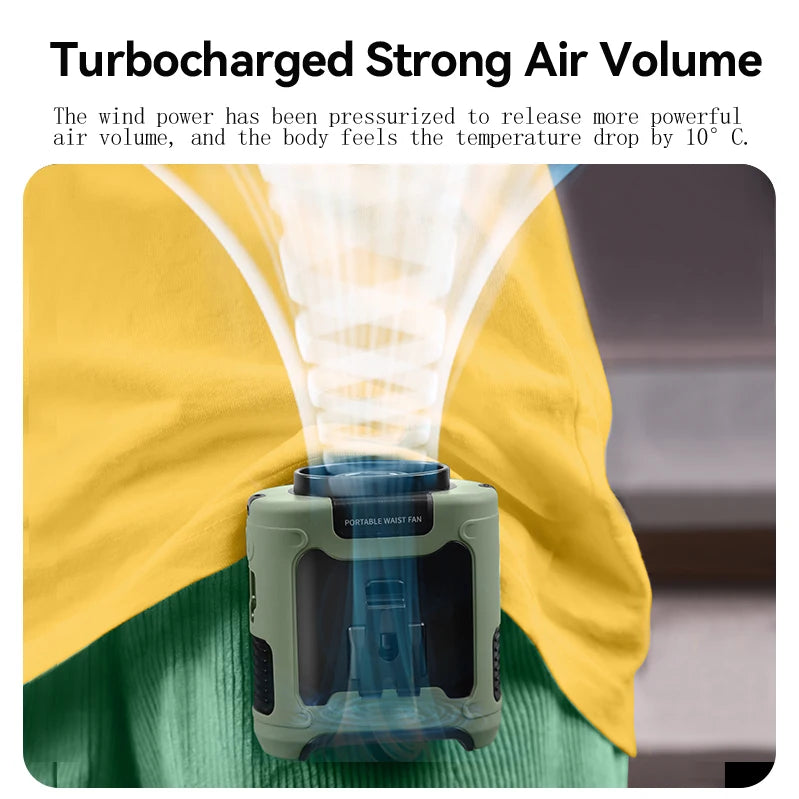 20000mAh Outdoor Portable Waist Fan - Hanging Neck Fan with Strong Wind, Power Bank & LED Lighting for Sports & Outdoor Work