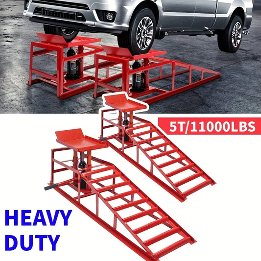 2PCS Heavy Duty Hydraulic Car Ramps - 11000LBS Floor Jack Lift Ramps for Oil Change, Truck & Garage Auto Repair