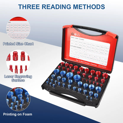 52PCS Metric & Imperial Bolt Nut Gauge Tool - Precision Thread Checker for Plumbers, Machinists & Handymen