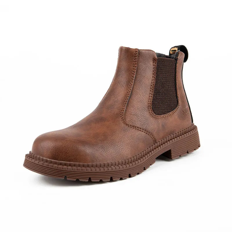Waterproof Safety Work Shoes for Men – Steel Toe Leather Boots, Indestructible Construction Footwear in Brown
