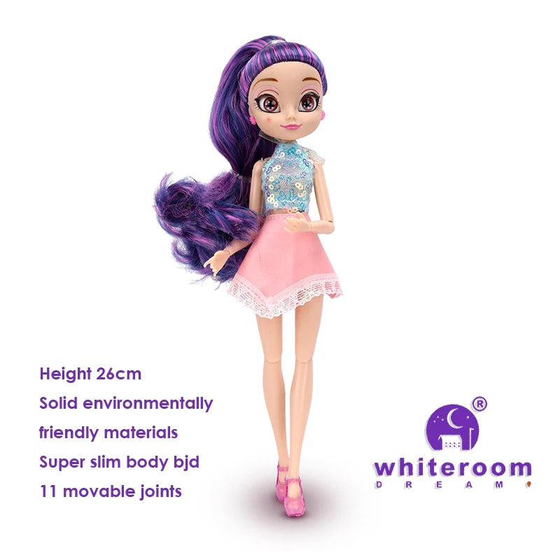 26cm BJD Doll for Girls – Purple Hair Fashion Princess with Big Eyes & Accessories Gift