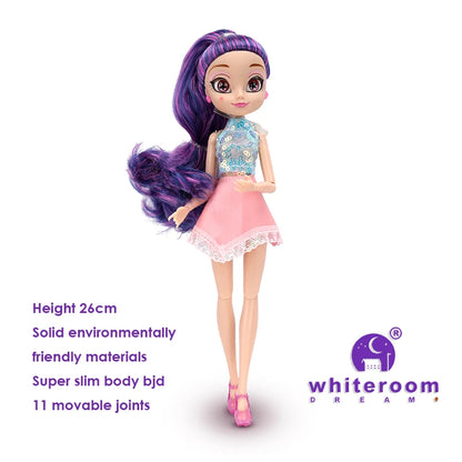 26cm BJD Doll for Girls – Purple Hair Fashion Princess with Big Eyes & Accessories Gift