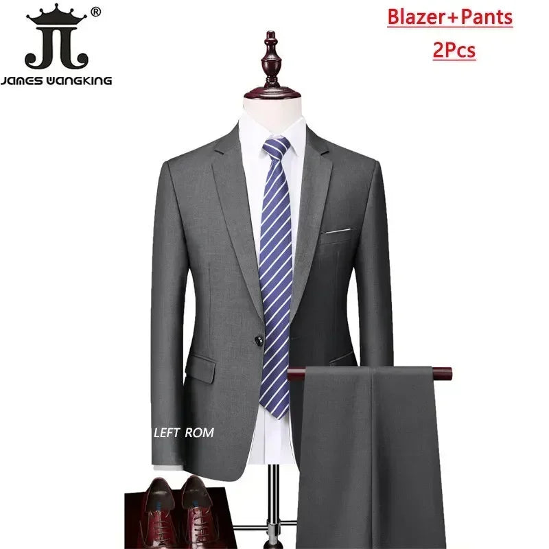 Men's 3 Piece Suit Set - Solid Color Formal Business Jacket Vest Pants Wedding Groom Party Tuxedo Outfit M-6XL